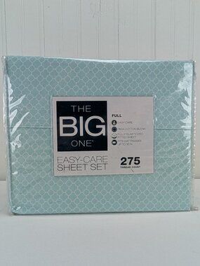 The Big One Full Easy Care Sheet Set 2 Pillowcases Blue Trellis 275 Thread Count